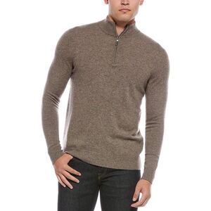 Quinn Mens  Cashmere 1/4-Zip Mock Neck Sweater, Brown